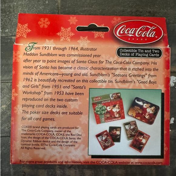 Coca Cola Coke Santa Playing Cards Christmas Collectible Tin Two Decks Bicycle - Picture 4 of 4